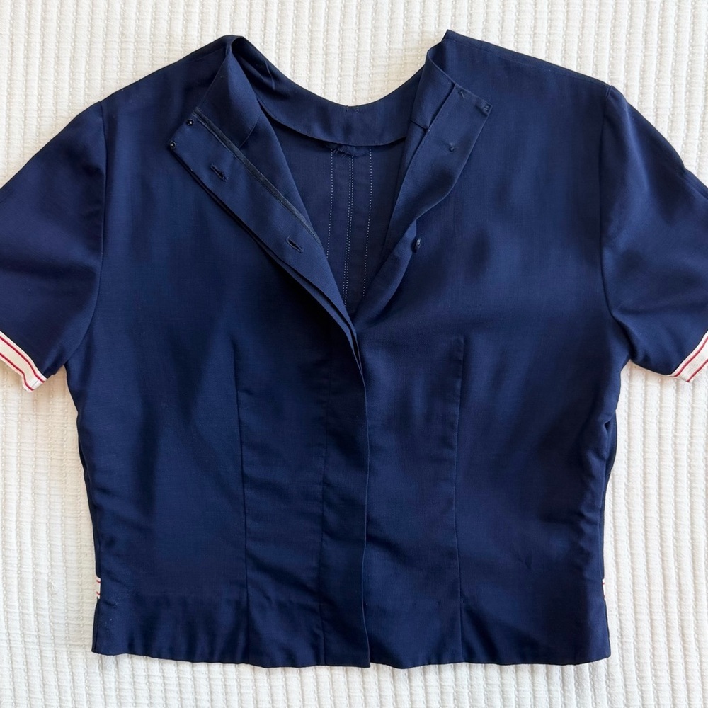 Vintage Sailor Style Navy Short-Sleeve Top with Red Ribbon Trim and Neck Bow USA - Picture 5 of 9